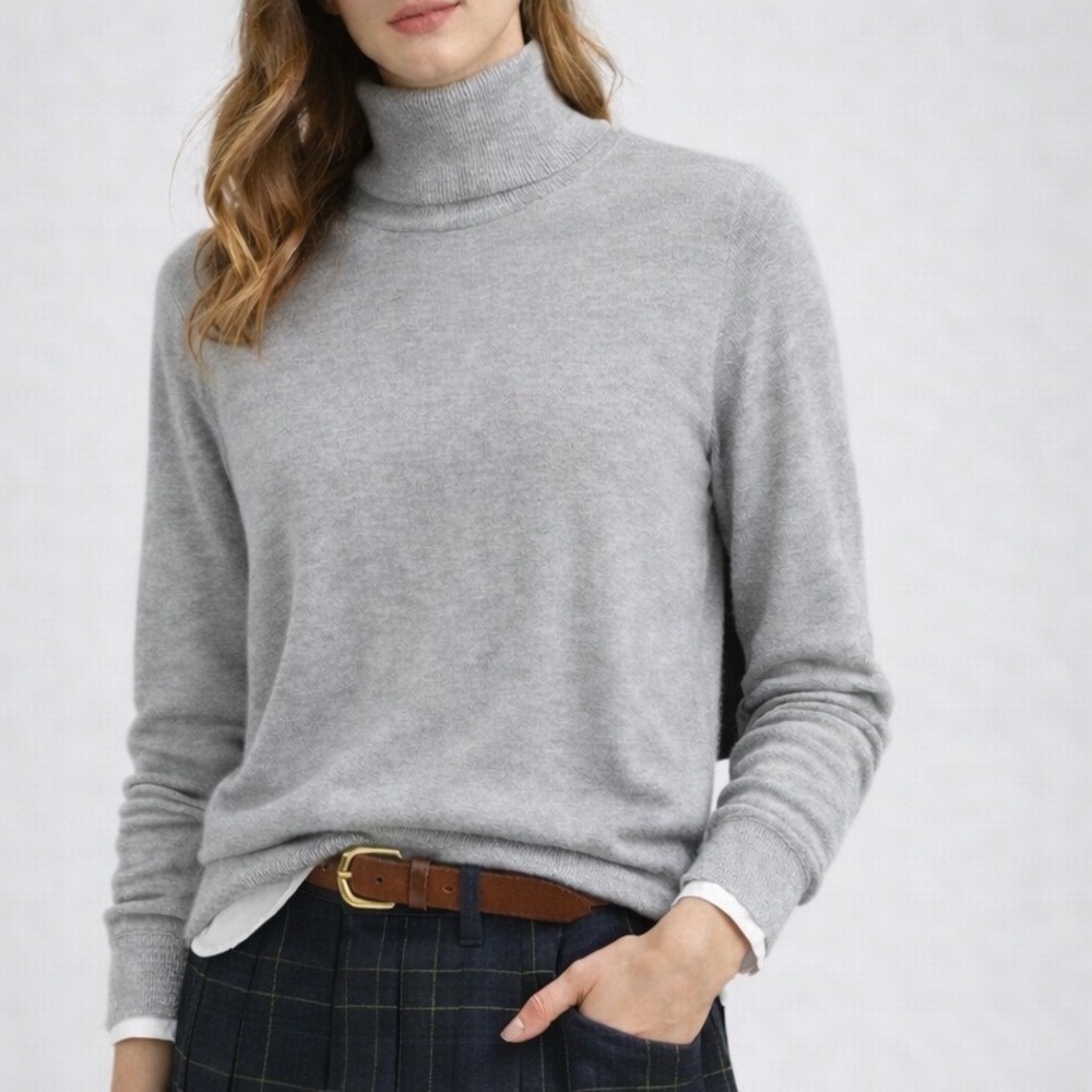 J.Crew Large Heather Gray 100% Merino Wool Turtleneck Sweater Lightweight